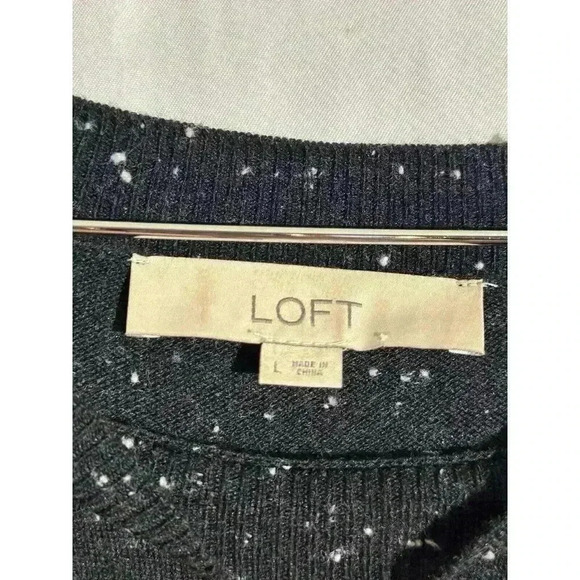 Ann Taylor Loft Gray / Black White Speckle Cutout Neck Sweater Dress Size Large - Picture 7 of 14